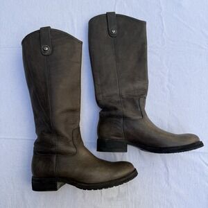 Frye Melissa Button Lug Tall Pull On Boots Size 5.5 Smoke Western Festival Boho